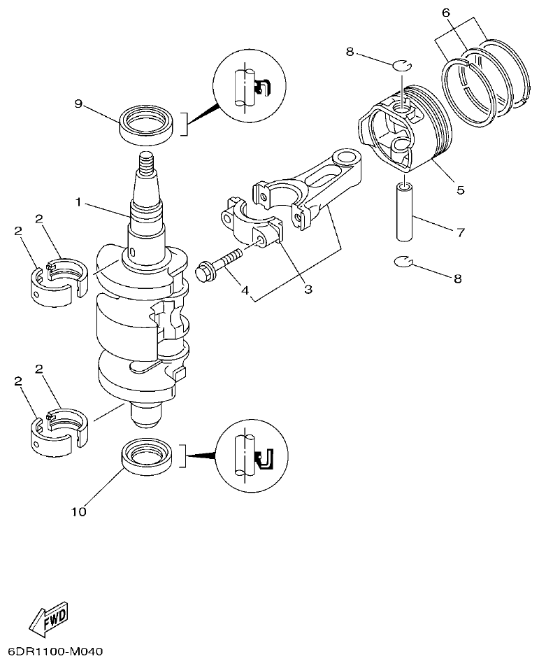 Yamaha 9JMH, 9JE CRANKSHAFT & PISTON parts diagram